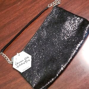 BLACK Glitter Wristlet Clutch NWT